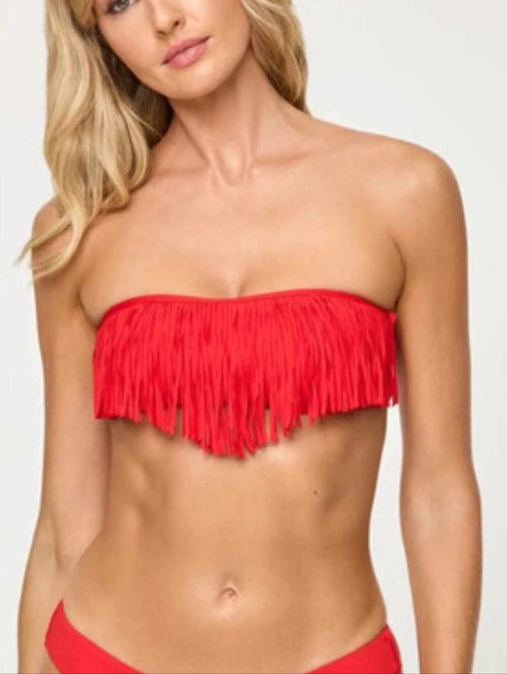 l*space Red Fringe Dixie Bandeau Bikini Top Only NEW